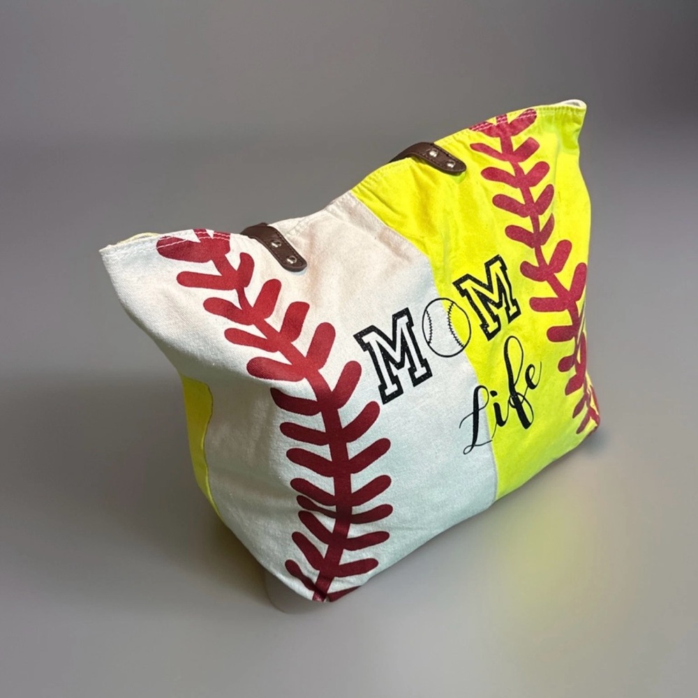 Mom Life Baseball Tote Bag - Yellow and Cream